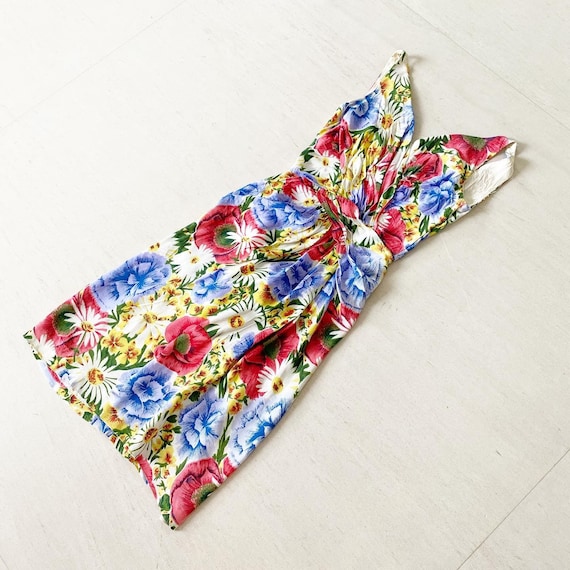 Glorious Rainbow Colored Floral 50s Dress - image 1