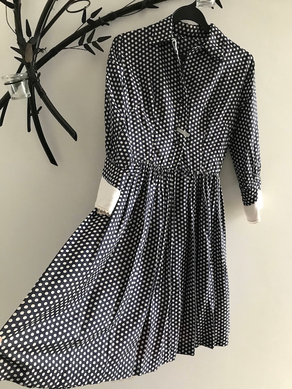 1950s silk polka dot shirtdress