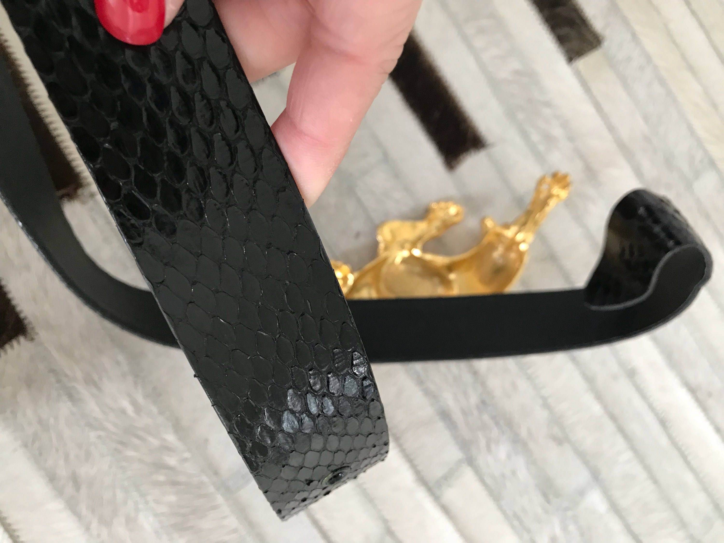 VTG Christopher Ross Signed Crescent Moon Stars Belt Gold Tone Black Leather 40\