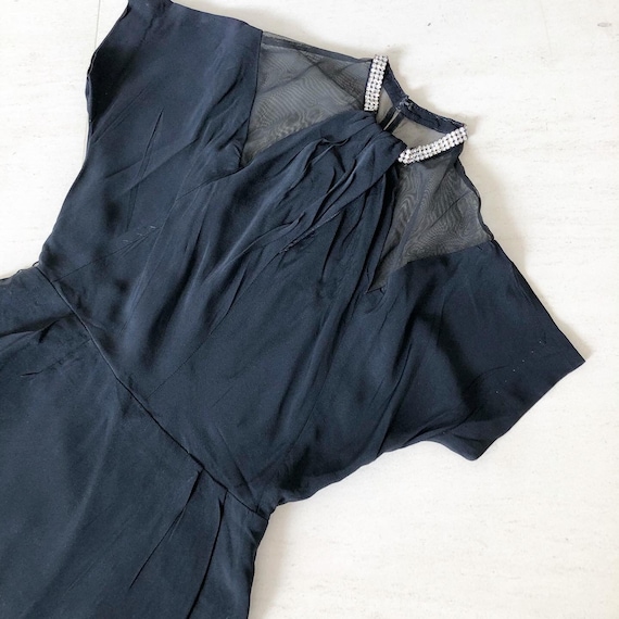 Classic Black Illusion Neckline 1940s Dress