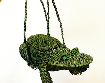 Bolsa de mimbre Super Cool Super Rare Novelty Frog/Croc (ojos verdes, mango más largo)