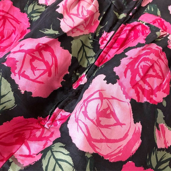 Pretty Silk Rose Print Late-50s/Early-60s Dress - image 4