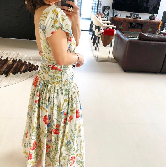 Beautiful 80s Floral Low Back Dress