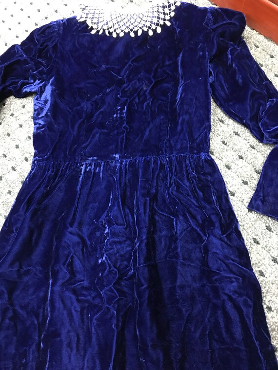 Lanz Royal Blue Velvet Dress with Detachable Lace… - image 3