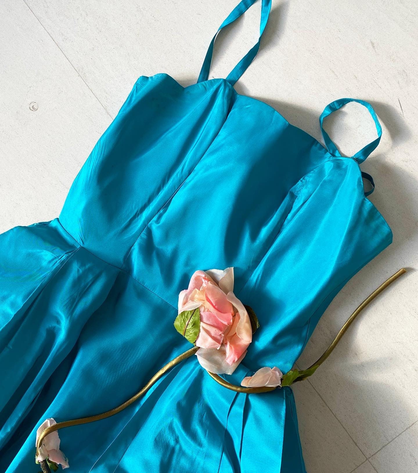 Beautiful Turquoise Gown with 3D Rose Corsage