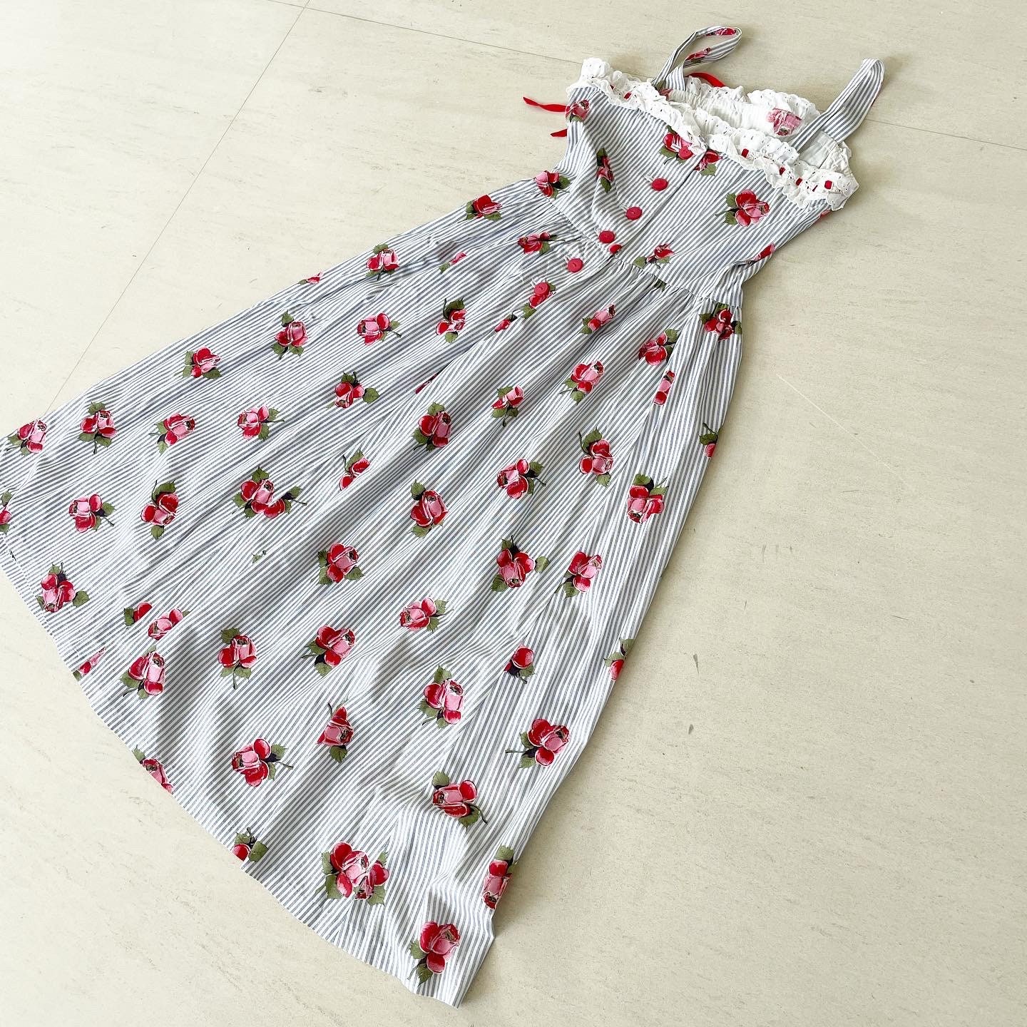 Pretty Striped Rose Sundress With Eyelet Lace - Etsy