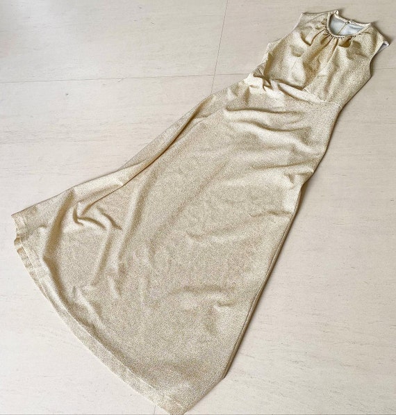 Gorgeous Champagne Gold Lame Maxi Dress - image 2