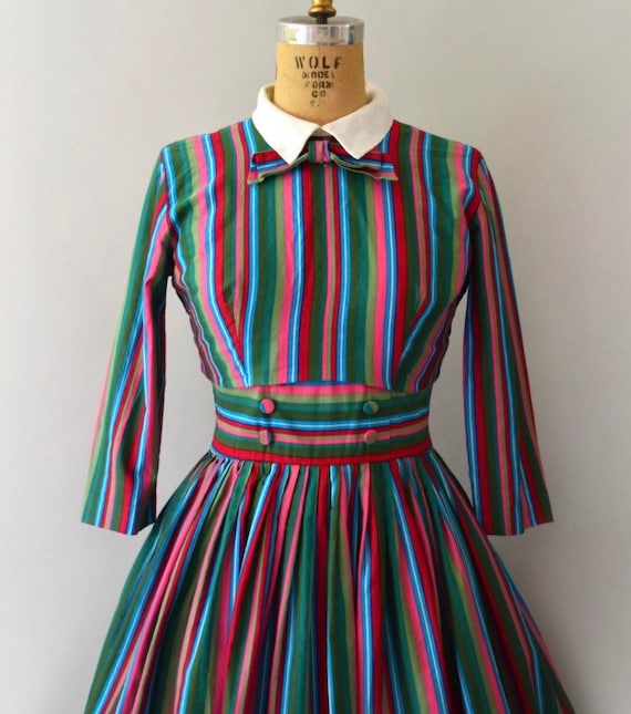 Rainbow Striped 1950s dress and cropped jacket S/M - image 2