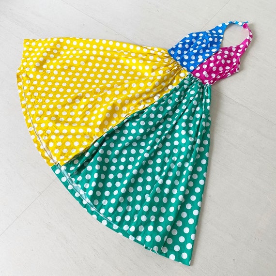 Amazing Color Blocked Polka Dot Halter Dress - image 1