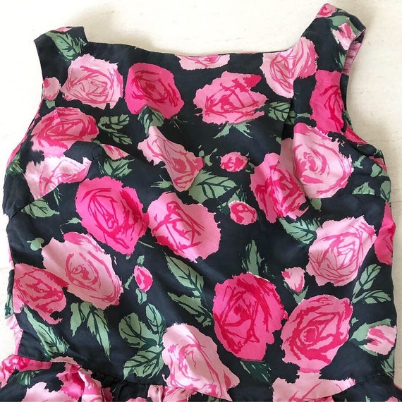 Pretty Silk Rose Print Late-50s/Early-60s Dress - image 3