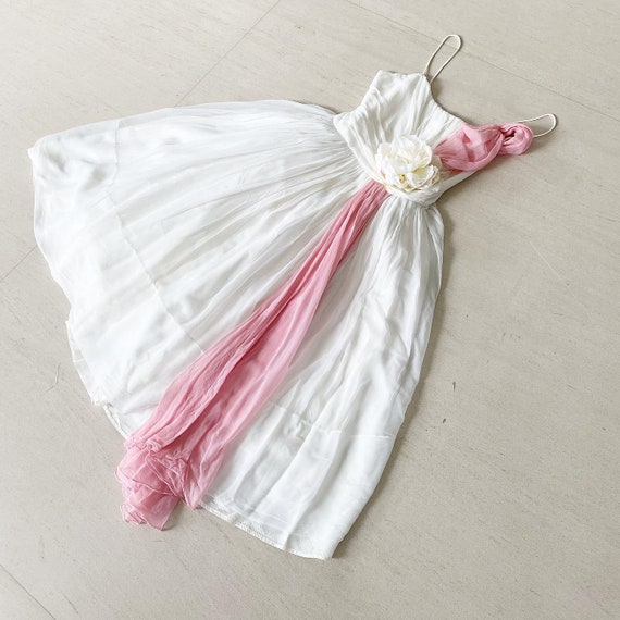 Beautiful White and Dusky Pink Chiffon Dress