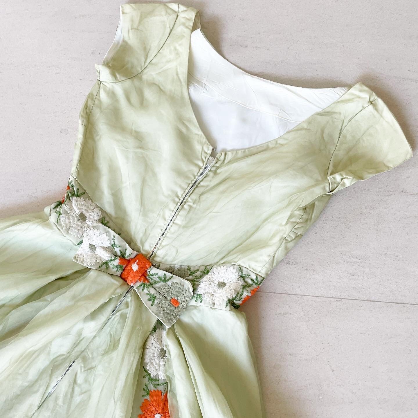 Pretty Pale Mint Green Embroidered Floral Dress