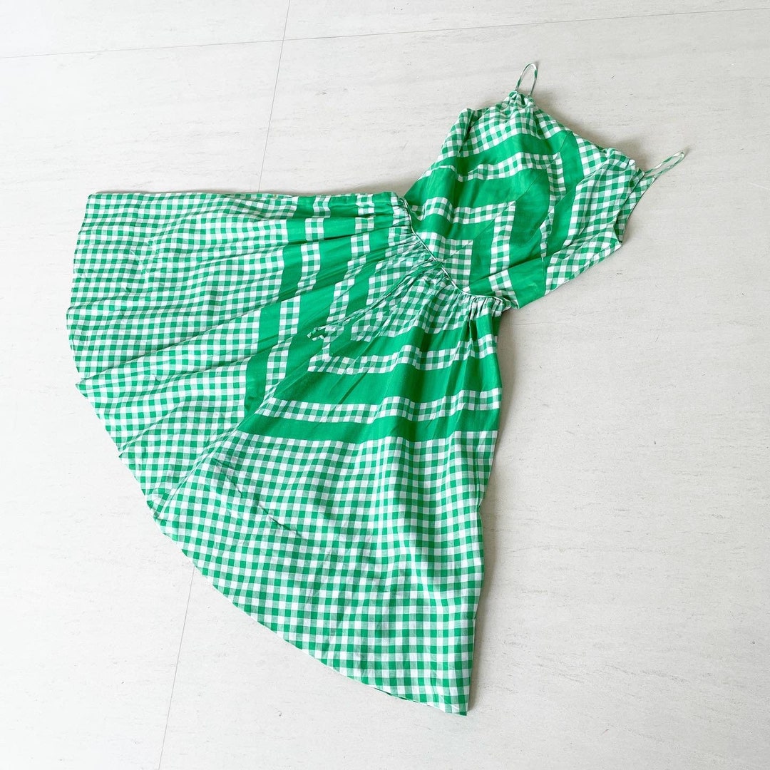 j crew green gingham dress Rungolee Reese 3/4 Sleeve Cotton Dress | Female | Size XS main image 0
