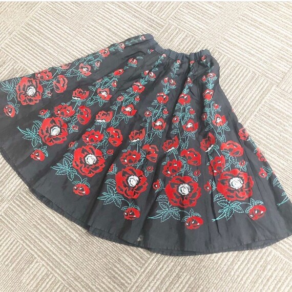 Beautiful Handpainted Velvet Flocked Poppies Skirt