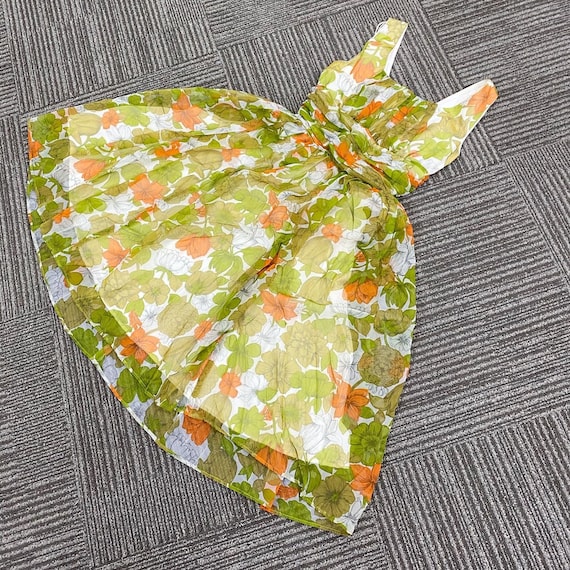 olive green and orange dress Lovely 50s Olive Green Orange Floral Dress