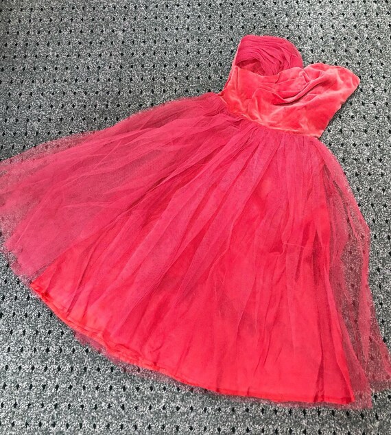 Pretty Rose Velvet Tulle 50s Dress