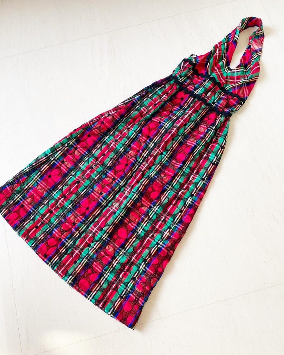 Gorgeous 60s Quilted Plaid Maxi Halter Dress