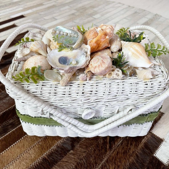 Gorgeous Sea Shells Wicker Basket Purse - image 1