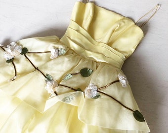 Pretty Light Yellow Gown with Floral Applique