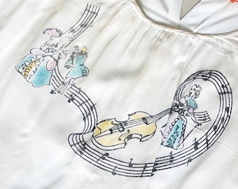 Pretty 1940s Musical Handpainted Blouse