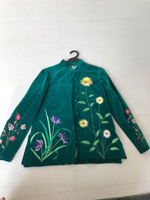Gorgeous emerald floral embroidery applique jacket