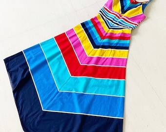 Traffic Stopping Rainbow Striped Handkerchief Hem Dress