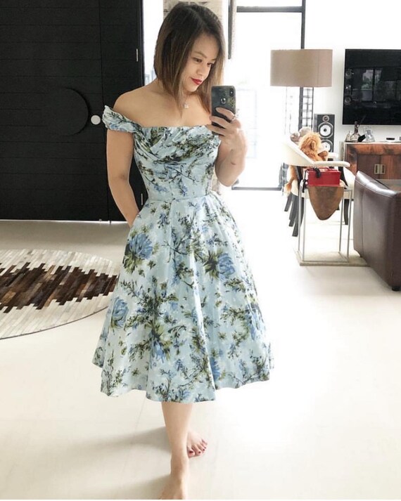 Glorious Blue Floral Ceil Chapman Sundress - image 1