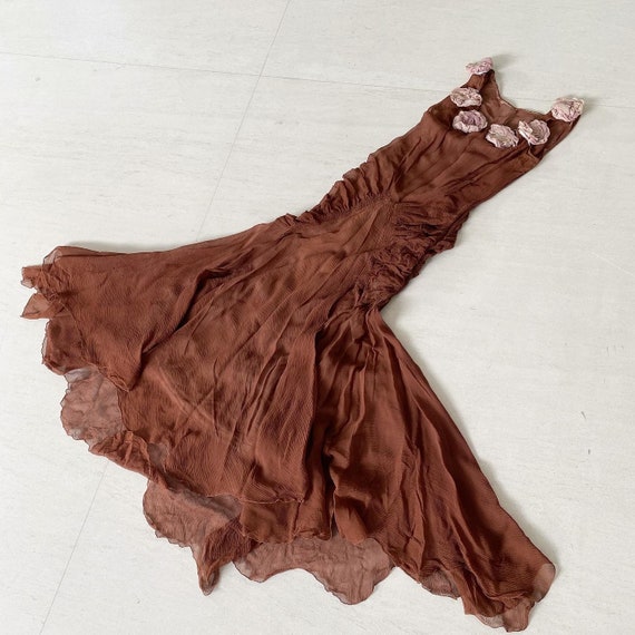 Pretty 20s Frock with Rosettes and Asymmetrical H… - image 3