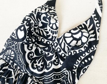 Sexy Black and White Paisley Halter Dress