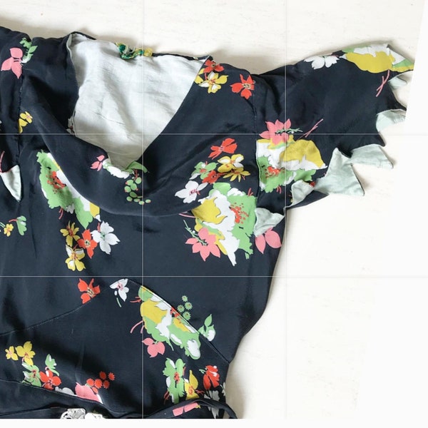 Unusual 30s/40s Floral Dress with Jagged Sleeves