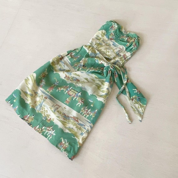 1940s Japanese Samurai Novelty Print Hawaiian Dres