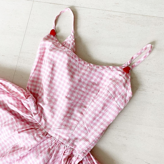 Sweet Pink Gingham Full Circle Dress with Hearts