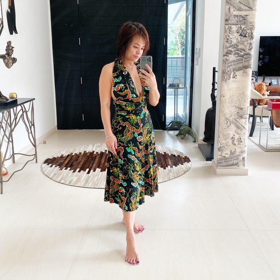 Rare 70s Chinese Dragons Novelty Print Sundress