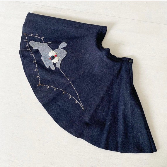 Cute Puppy Dog Applique Wool Felt Mini Skirt