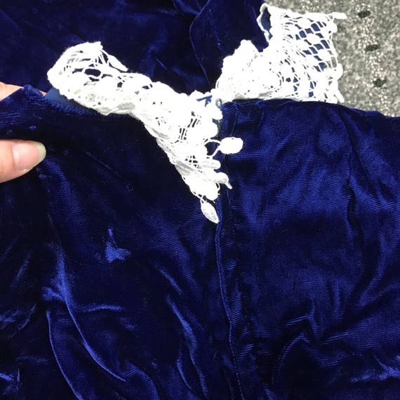 Lanz Royal Blue Velvet Dress with Detachable Lace… - image 8