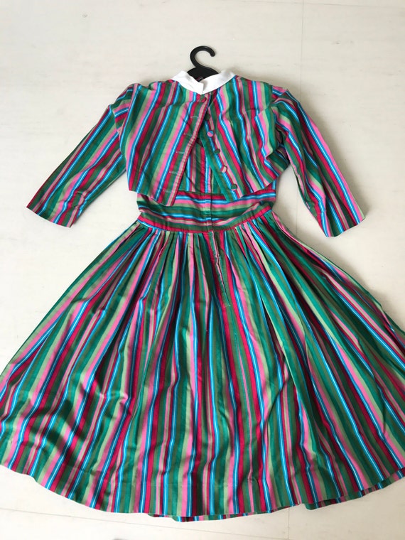 Rainbow Striped 1950s dress and cropped jacket S/M
