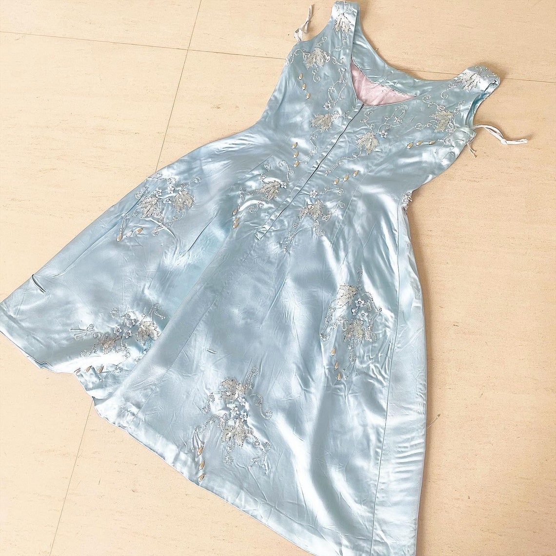 Beautiful Ice Blue Cocktail Dress With Dangling Beads Etsy