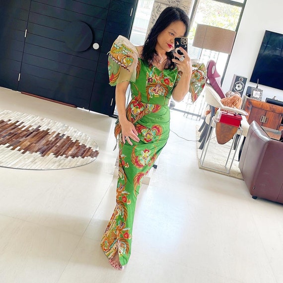 Rare 50s Batik Filipiniana a Dress With Applique Etsy