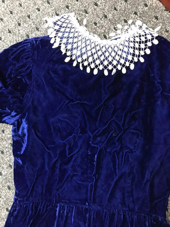 Lanz Royal Blue Velvet Dress with Detachable Lace… - image 4