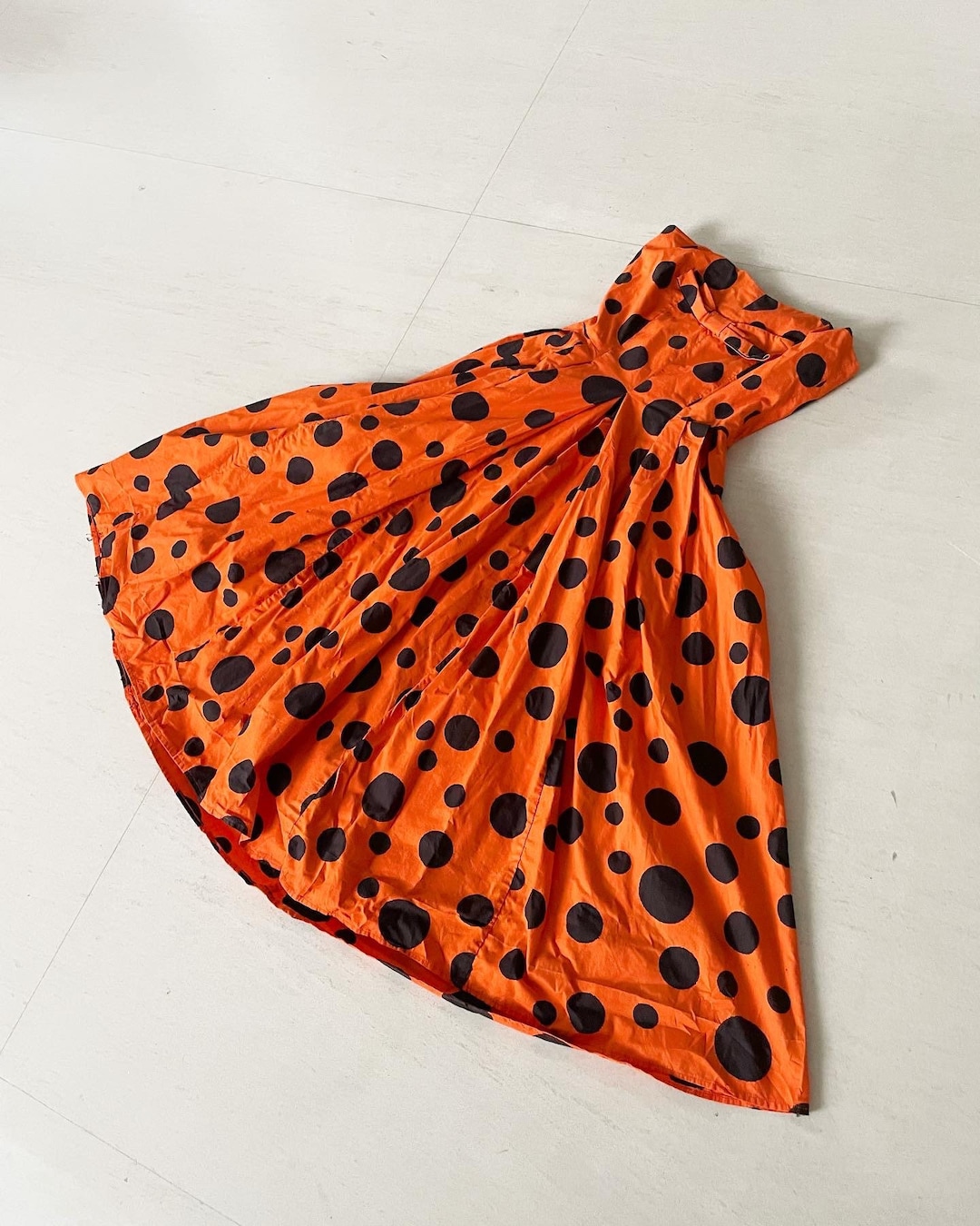 Striking Orange Black Polka Dot Bustier Dress Striking Orange Black Polka Dot Bustier Dress