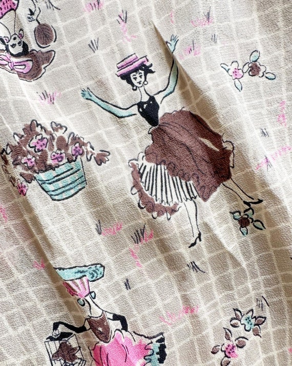 Adorable 50s Novelty Print Halter Silk Dress - image 3