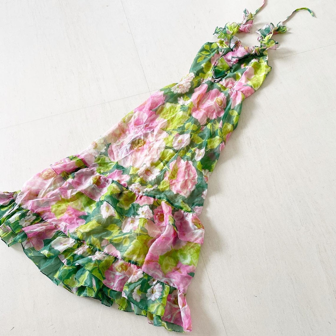 Pretty Pastel Floral Maxi Dress With Soft Ruffles Etsy