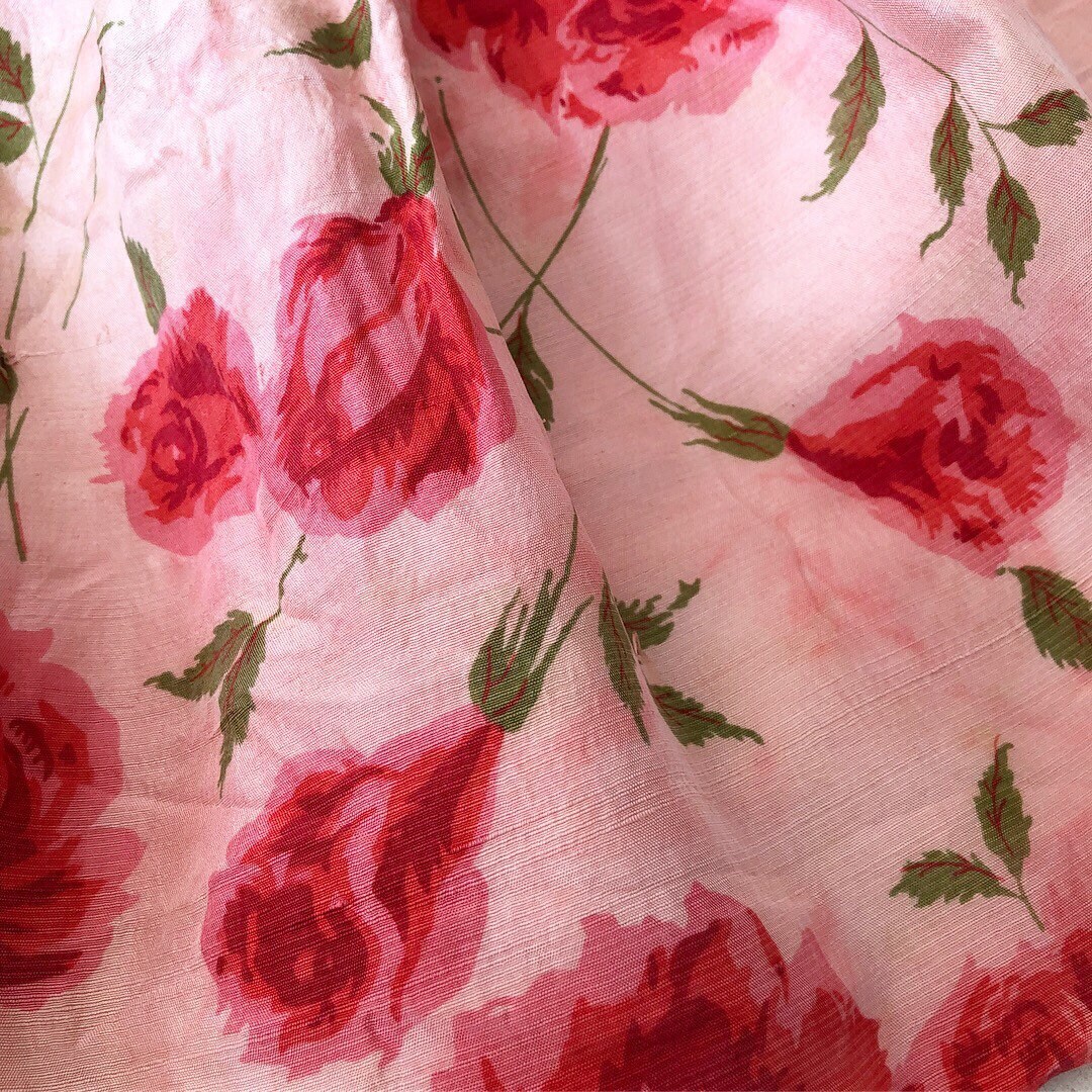 1950s Silk Red Roses Dress Etsy