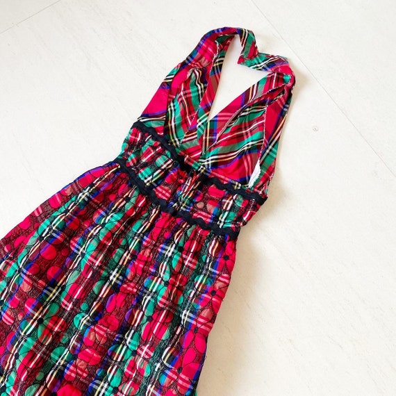 Gorgeous 60s Quilted Plaid Maxi Halter Dress - image 8