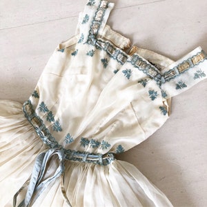 Crazy Beautiful Emma Domb Ivory Dress With Teal Embroidery And Ribbons