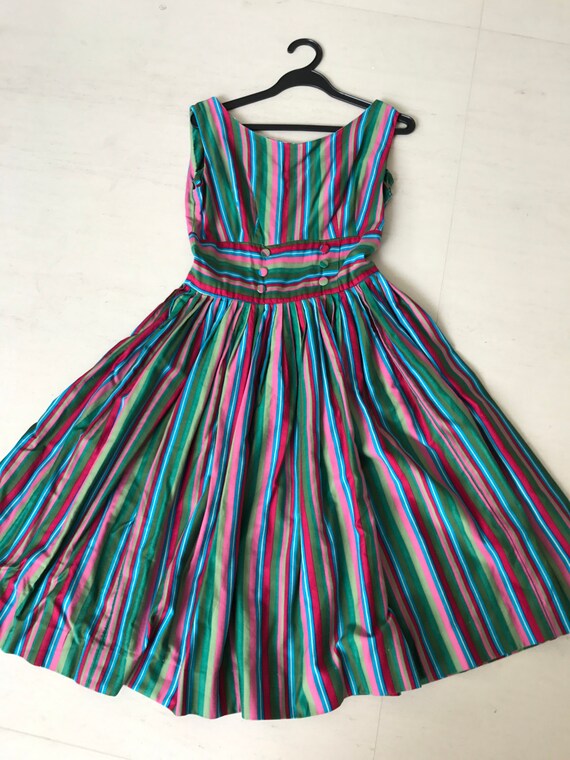 Rainbow Striped 1950s dress and cropped jacket S/M - image 3