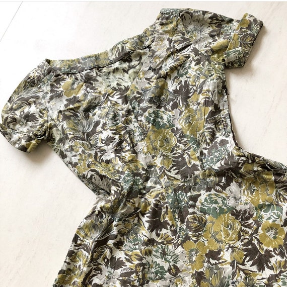 Sweet 50s Olive Green Leaf Print Dress