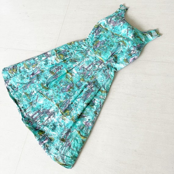 Pretty Turquoise Victorian Novelty Print Sundress - image 1