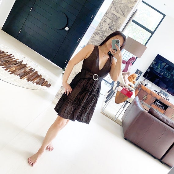 Lovely Brown Taffeta 60s Mini Tent Dress
