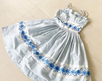 Pretty Baby Blue Striped Floral Dress